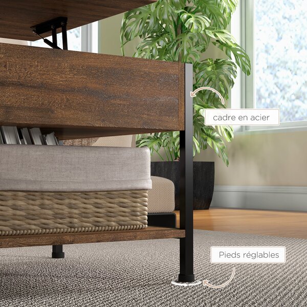HOMCOM Konferenční stolek s výklopným víkem - Dolní police, úložný box - rozměr 100L x 80W x 60H cm - rustikální černý dřevěný vzhled | Aosom