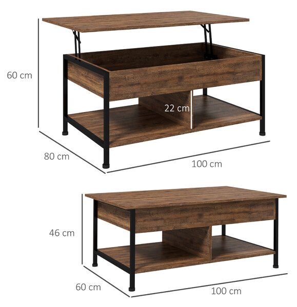 HOMCOM Konferenční stolek s výklopným víkem - Dolní police, úložný box - rozměr 100L x 80W x 60H cm - rustikální černý dřevěný vzhled | Aosom