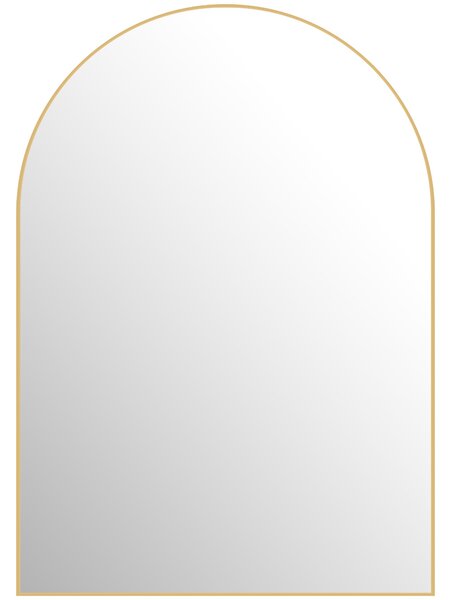 HOMCOM Obloukové zrcadlo na stěnu, koupelnové zrcadlo, 50 x 70 cm, vysoké rozlišení, s hliníkovým rámem, pro ložnici, obývací pokoj, předsíň, zlaté |