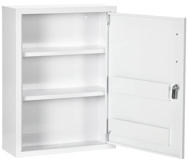 Kleankin Nástěnný lékárenský skříňka s 2 policemi a 3 úrovněmi s uzamykatelnými dveřmi a 2 klíči, ocel 40 x 15 x 53,5 cm Bílá | Aosom