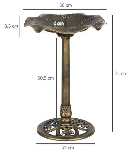 Outsunny Ptačí Fontána, Ptačí Krmítko ve Tvaru Lotusového Listu, rozměry Ø 50 x 71H cm Polypropylen Antický Bronz | Aosom