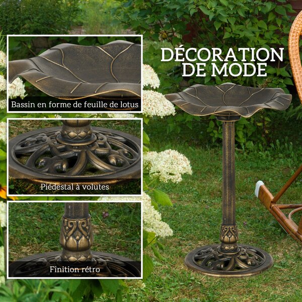 Outsunny Ptačí Fontána, Ptačí Krmítko ve Tvaru Lotusového Listu, rozměry Ø 50 x 71H cm Polypropylen Antický Bronz | Aosom
