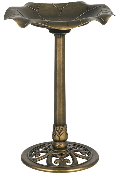 Outsunny Ptačí Fontána, Ptačí Krmítko ve Tvaru Lotusového Listu, rozměry Ø 50 x 71H cm Polypropylen Antický Bronz | Aosom