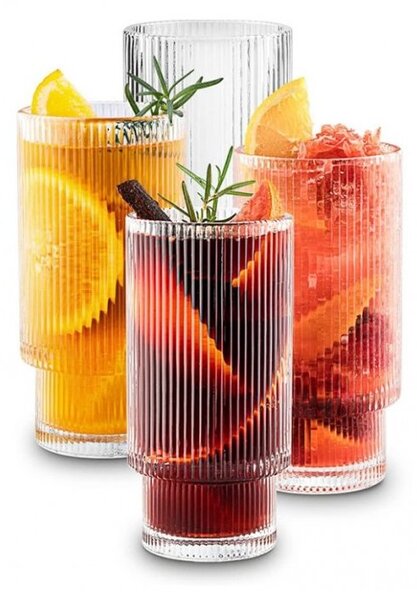 SUPPLIES CUPS Žebrované dlouhé sklenice na kávu, drinky 270 ml sada 4ks v krabičce