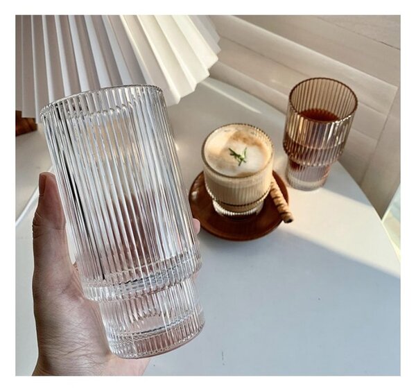 SUPPLIES CUPS Žebrované dlouhé sklenice na kávu, drinky 270 ml sada 4ks v krabičce