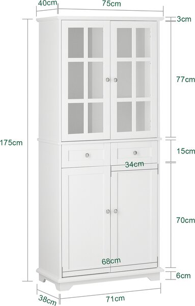 SoBuy FSB76-W Kuchyňská skříňka Vysoká skříňka Skříňka do koupelny Bufetová komoda Bílá