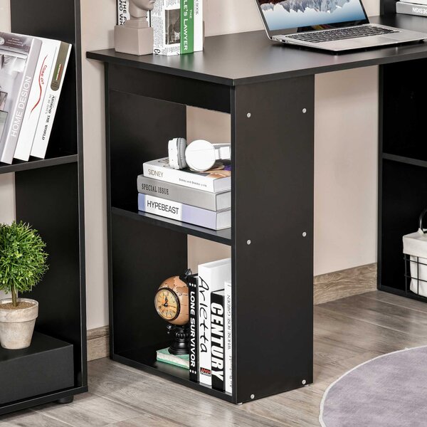 HOMCOM Počítačový stůl s úložným prostorem, 6 otevřenými přihrádkami, počítačový stůl do ložnice, studia, 120 x 55 x 120 cm, černý | Aosom