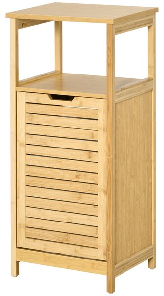 Samostatná skříňka do koupelny kleankin z bambusu s košem na prádlo - úsporná skříňka do koupelny - rozměry 40Š x 30H x 86,5V cm | Aosom