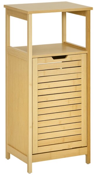 Samostatná skříňka do koupelny kleankin z bambusu s košem na prádlo - úsporná skříňka do koupelny - rozměry 40Š x 30H x 86,5V cm | Aosom
