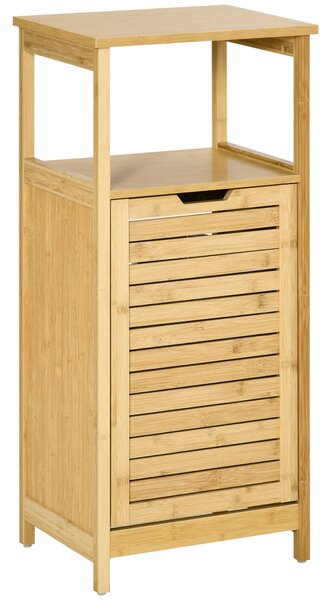 Samostatná skříňka do koupelny kleankin z bambusu s košem na prádlo - úsporná skříňka do koupelny - rozměry 40Š x 30H x 86,5V cm | Aosom
