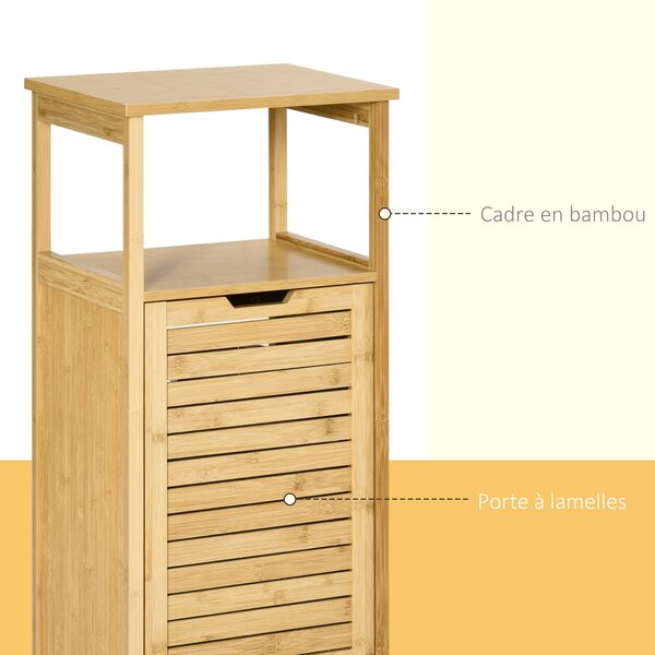 Samostatná skříňka do koupelny kleankin z bambusu s košem na prádlo - úsporná skříňka do koupelny - rozměry 40Š x 30H x 86,5V cm | Aosom