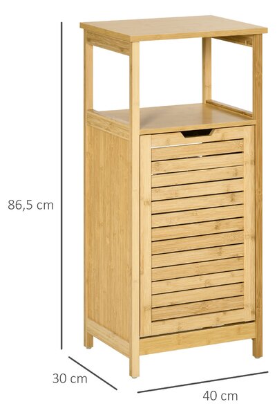 Samostatná skříňka do koupelny kleankin z bambusu s košem na prádlo - úsporná skříňka do koupelny - rozměry 40Š x 30H x 86,5V cm | Aosom