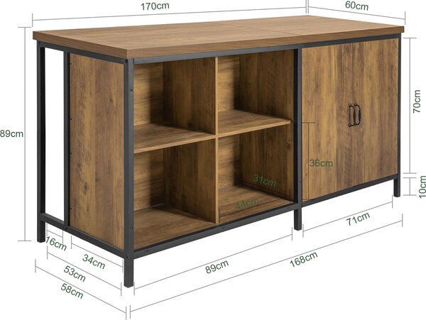 SoBuy Volně stojící kuchyňský ostrov kuchyňská skříňka Multifunkční kuchyňská skladovací jednotka Sideboard Bufetová vitrína do obývacího pokoje kuchyně KNL01-F