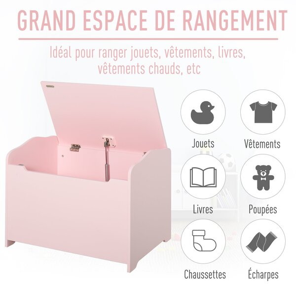 HOMCOM Dětské úložné boxy na hračky, rozměry 60L x 40W x 48H cm, s plynovým vzpěrem, MDF, růžová | Aosom