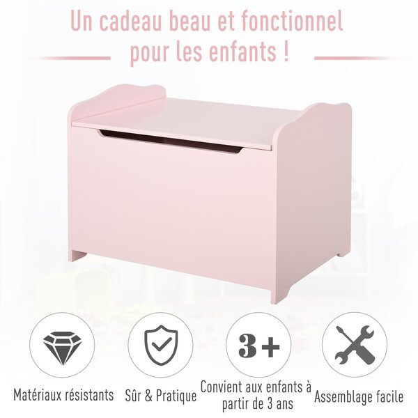 HOMCOM Dětské úložné boxy na hračky, rozměry 60L x 40W x 48H cm, s plynovým vzpěrem, MDF, růžová | Aosom