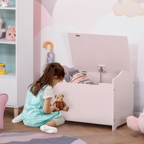 HOMCOM Dětské úložné boxy na hračky, rozměry 60L x 40W x 48H cm, s plynovým vzpěrem, MDF, růžová | Aosom