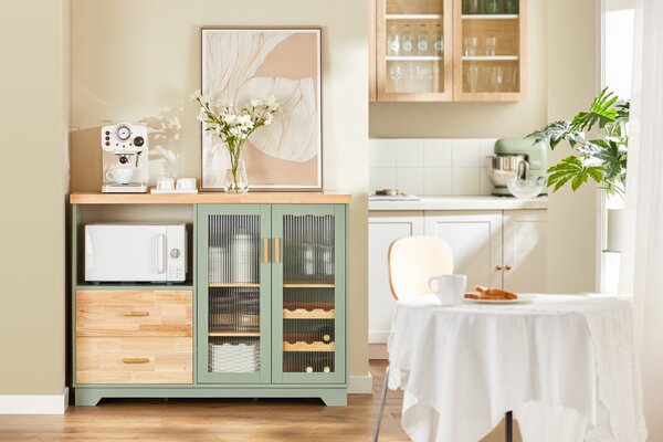 SoBuy FSB81-GR Buffet Sideboard Kuchyňská skříňka Komoda se zásuvkami Skříňka na mikrovlnnou troubu
