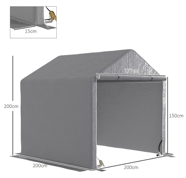 Outsunny Zahradní Kůlna 2 x 2 x 2 m Exteriérový Přístřešek na Kolo s Pozinkovaným Ocelovým Rámem, Vodotěsný a UV-Odolný, Úložný Stan pro Kolo, Motocyk