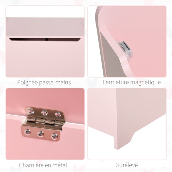 HOMCOM Dětské úložné boxy na hračky, rozměry 60L x 40W x 48H cm, s plynovým vzpěrem, MDF, růžová | Aosom
