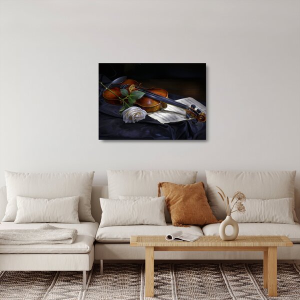 Skleněný obraz - Růže a housle (70x50 cm)