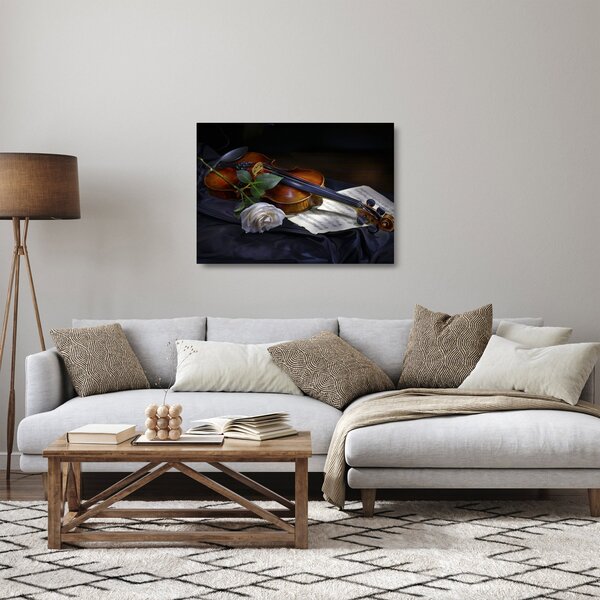 Skleněný obraz - Růže a housle (70x50 cm)