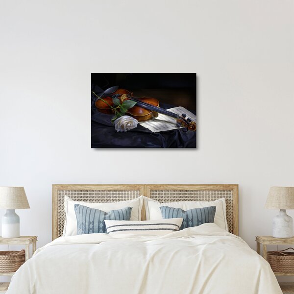 Skleněný obraz - Růže a housle (70x50 cm)