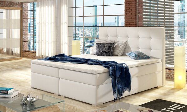 Kontinentální postel Boxspring INNA bílá ekokůže 140x200cm