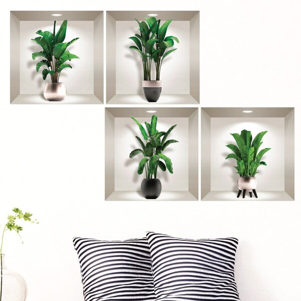 Sada 4 3D samolepek na zeď Ambiance Exotic Palm Leaves