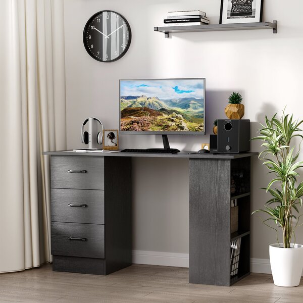 HOMCOM Počítačový stůl se 3 zásuvkami a 3 policemi, stůl do ložnice a kanceláře 120x49x72cm, černý | Aosom