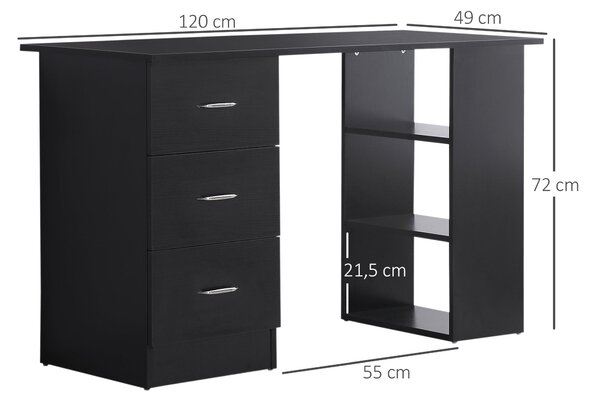 HOMCOM Stůl s úložným prostorem, Počítačový stůl 120 x 50 cm, Počítačový stůl se policemi a šuplíky, pro malé prostory, Ložnice, Černý | Aosom