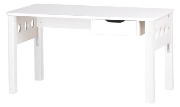 Bílý psací stůl z březového dřeva s nastavitelnou výškou Flexa