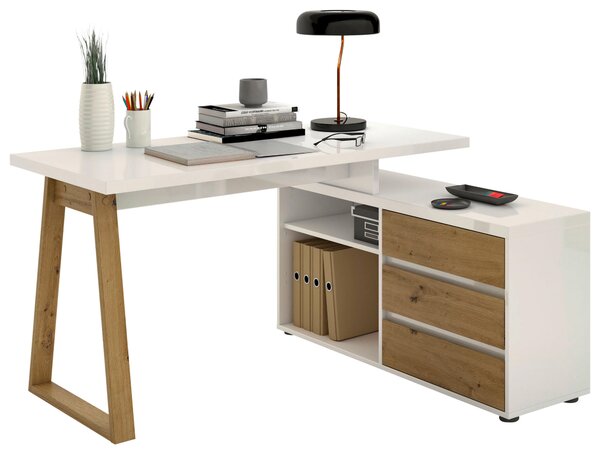 ROHOVÝ PSACÍ STŮL, bílá, dub artisan, 135/120/75 cm Stylife - Rohové psací stoly