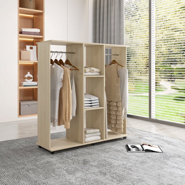 HOMCOM Mobilní skříň s úložným prostorem na 6 kolečkách 120 x 40 x 128 cm Přírodní dřevo | Aosom