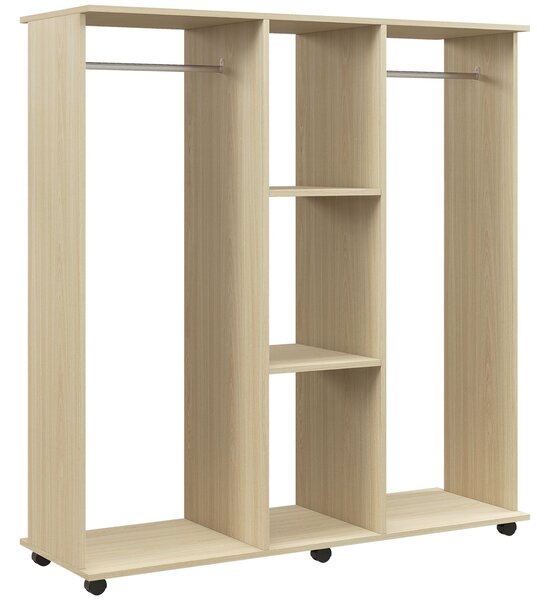 HOMCOM Mobilní skříň s úložným prostorem na 6 kolečkách 120 x 40 x 128 cm Přírodní dřevo | Aosom