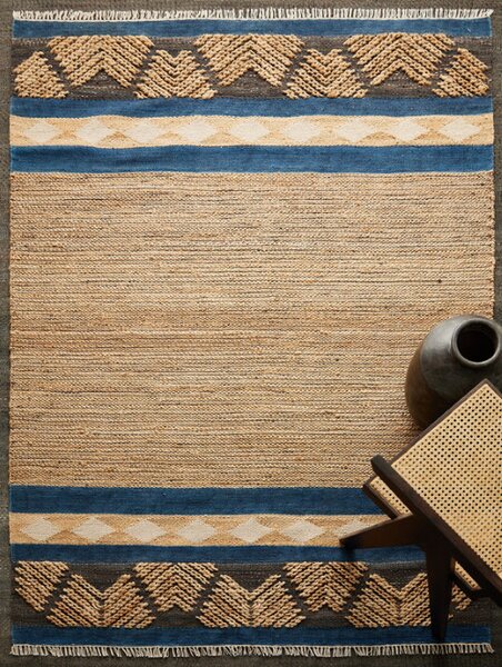 Diamond Carpets India, Ručně vázaný kusový koberec Agra Palace DE 2283 Natural Mix, 80x150, modrá, chodba / předsíň