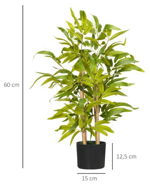 HOMCOM Umělá dekorativní rostlina z bambusu, výška 60 cm - Kmen, větve, mechy, listy, vysoce realistický květináč, černozelený | Aosom