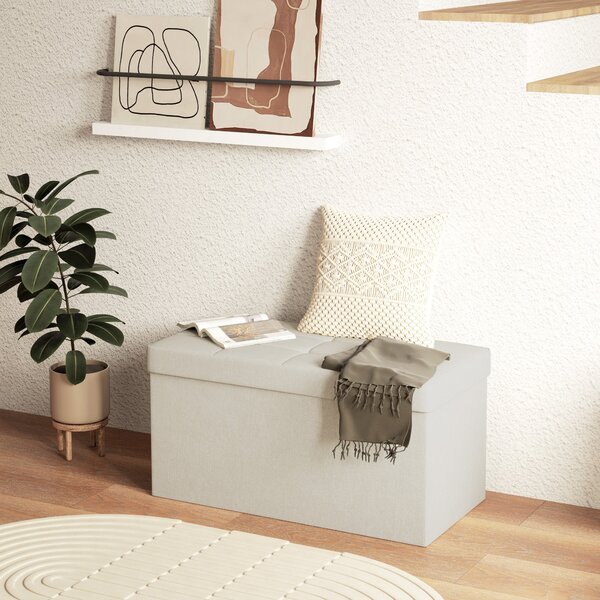 HOMCOM Úložná lavice, 76 x 38 x 38 cm, 84L, skládací, na konci postele, podnožka, s víkem, do předsíně a obývacího pokoje, s potahem z jemného lnu | A