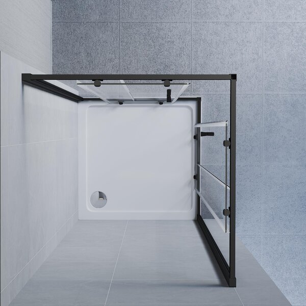 SONNI 80 x 80 x 185 cm matně černý sprchový kout, posuvné dveře s horní a spodní lištou, sklo 5 mm, rám dveří s rozsahem nastavení 20 mm