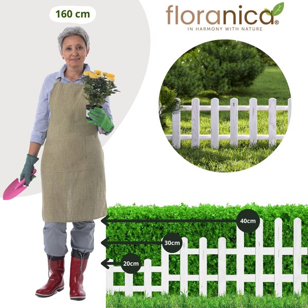 Floranica ozdobný plot ze dřeva 100 x 20 cm bílý (impregnovaný) zapichovací zahradní plot pro ohraničení záhonů, okraj trávníku