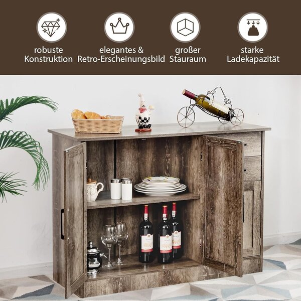 COSTWAY příborník se 2 zásuvkami, 3 dvířky, 1 nastavitelnou policí, multifunkční kuchyňská skříňka bufetová skříňka, 110x40x78cm dřevo