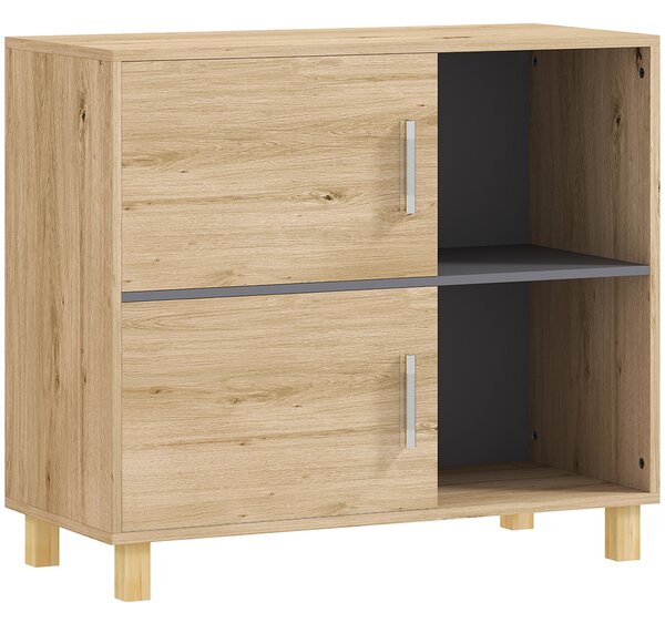 HOMCOM Koupelnová skříň, Úložná skříň s otevřenými oddíly a skříňkou, velikost koupelnové skříně 80D x 35Š x 70V cm, přírodní dřevo | Aosom