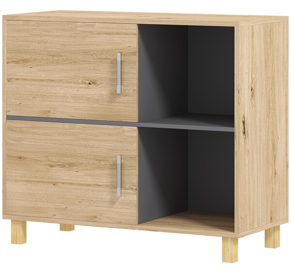 HOMCOM Koupelnová skříň, Úložná skříň s otevřenými oddíly a skříňkou, velikost koupelnové skříně 80D x 35Š x 70V cm, přírodní dřevo | Aosom