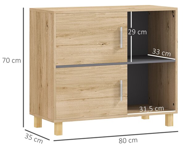 HOMCOM Koupelnová skříň, Úložná skříň s otevřenými oddíly a skříňkou, velikost koupelnové skříně 80D x 35Š x 70V cm, přírodní dřevo | Aosom