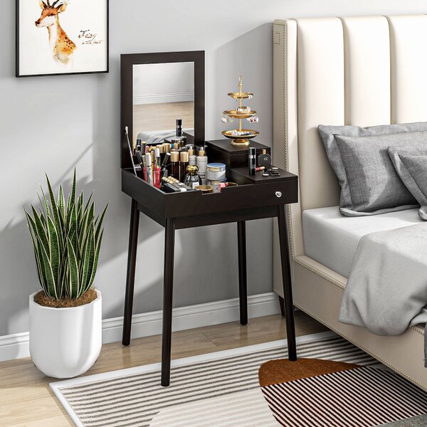 HOMCOM Toaletní stolek s zrcadlem Moderní kosmetický stůl - 2 šuplíky, skládací zrcadlo do ložnice, obývacího pokoje, 60 x 50 x 85,5 cm Černý | Aosom