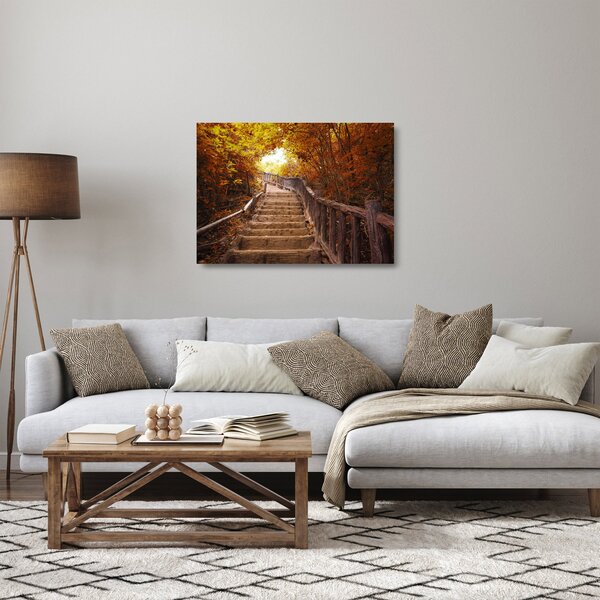 Skleněný obraz - Schody v přírodě na podzim (70x50 cm)