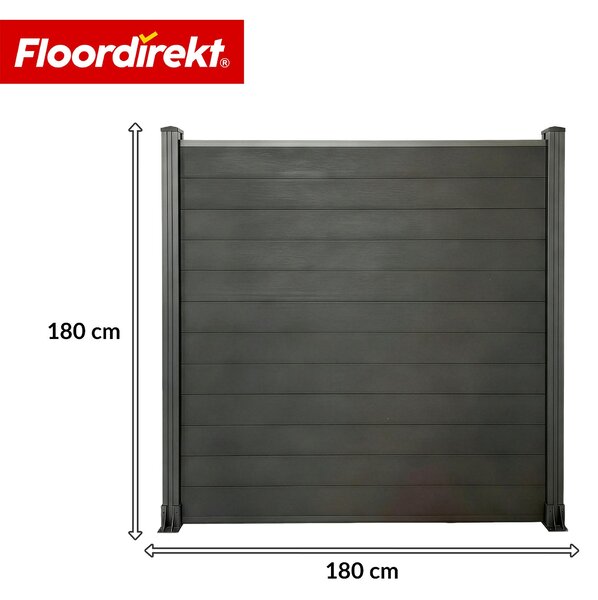 Floordirekt WPC plot Ponza 180x180cm černý moderní zahradní plot s hliníkovými sloupky odolný proti povětrnostním vlivům snadná údržba jako ochrana před zvědavými pohledy a větrem