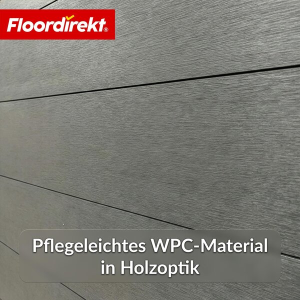Floordirekt WPC plot Ponza 180x180cm černý moderní zahradní plot s hliníkovými sloupky odolný proti povětrnostním vlivům snadná údržba jako ochrana před zvědavými pohledy a větrem