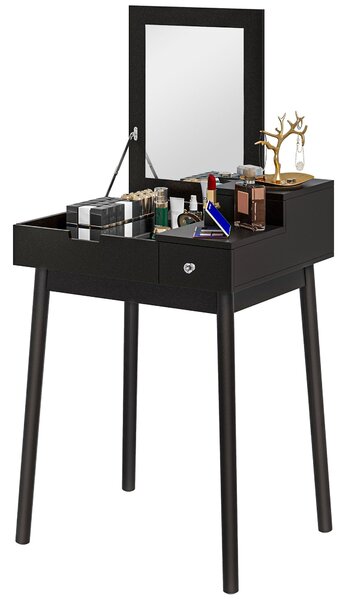 HOMCOM Toaletní stolek s zrcadlem Moderní kosmetický stůl - 2 šuplíky, skládací zrcadlo do ložnice, obývacího pokoje, 60 x 50 x 85,5 cm Černý | Aosom
