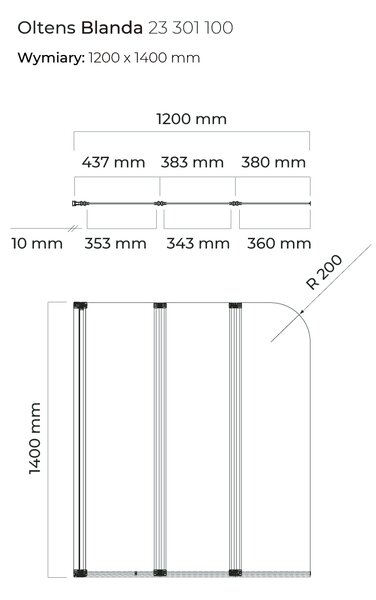 Oltens Blanda vanová zástěna 120 cm třídílný chrom lesk/čiré sklo 23301100