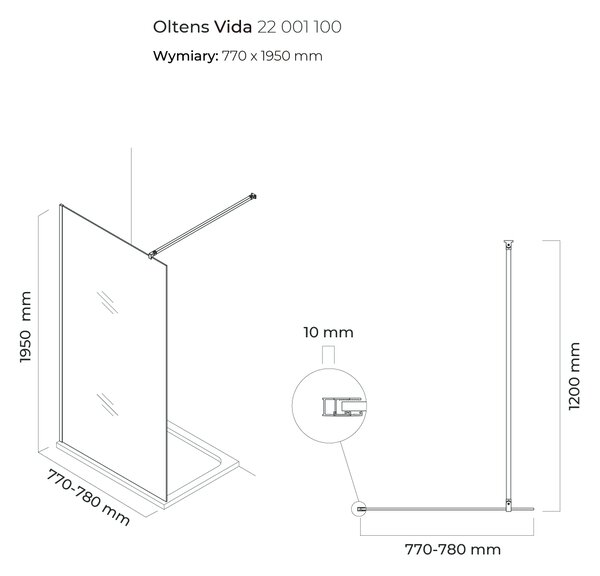 Oltens Vida sprchová zástěna 80 cm chrom lesk/průhledné sklo 22001100